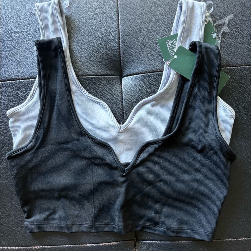 Women's Black and Gray Ribbed Bralette Set